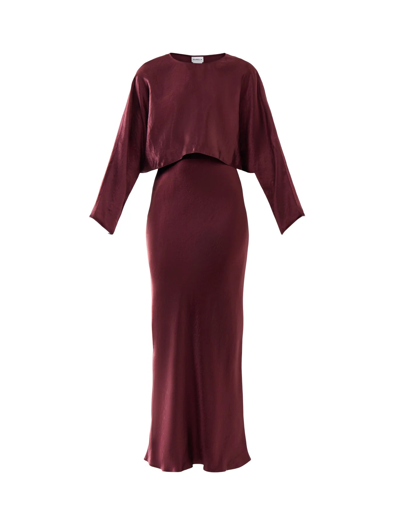 satin long sleeve slip dress with blouse Color:Cinderella Blue Designed and handmade with Elise Long Sleeve Maxi side cut-outs