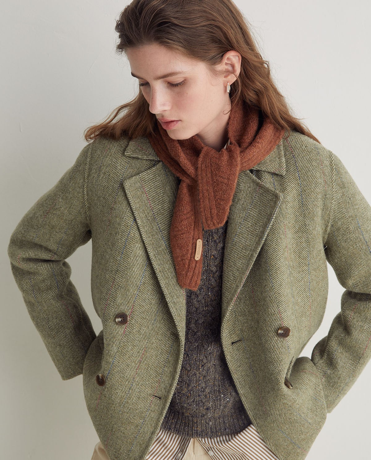 Handmade wool-blend double-breasted short coat