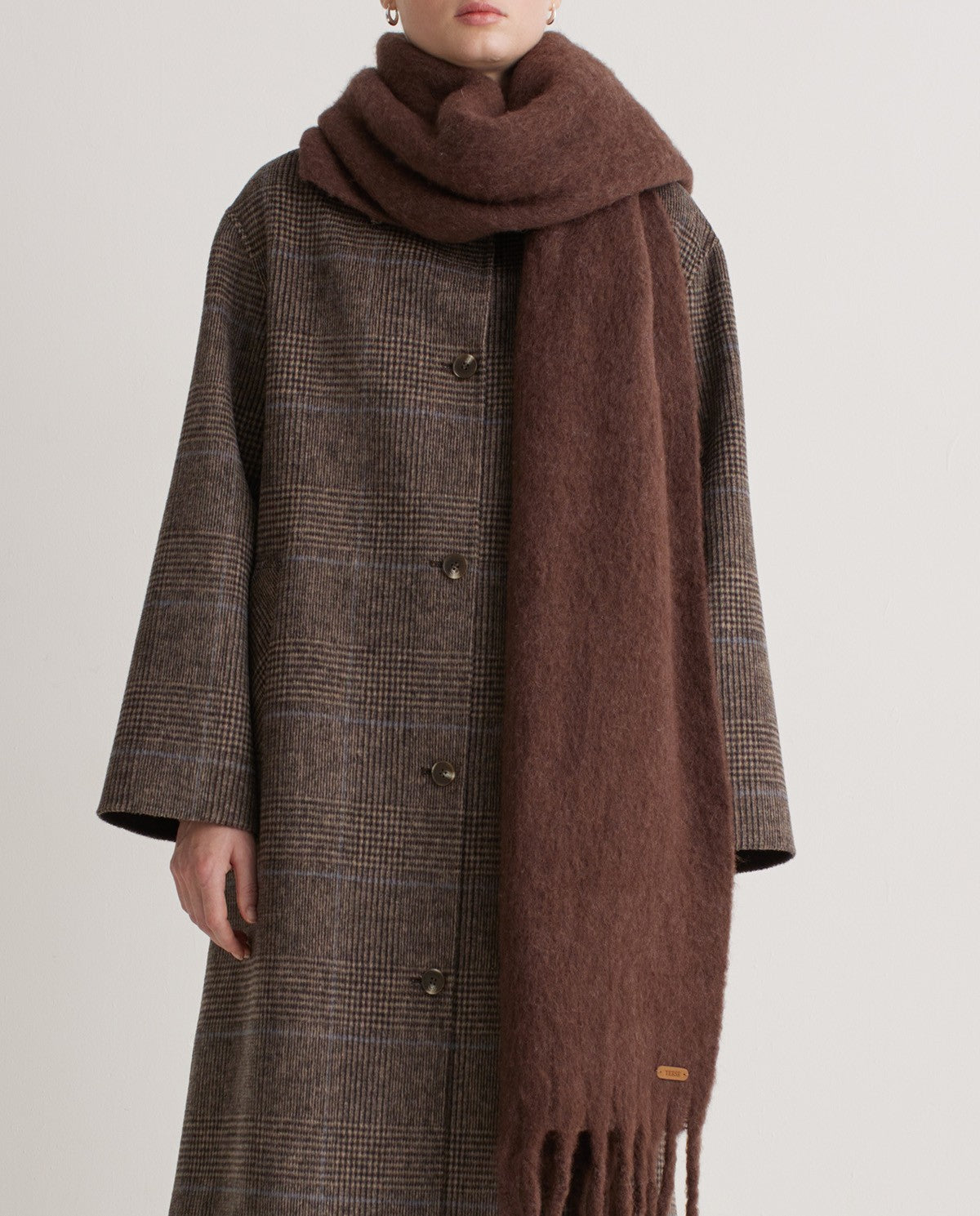 Wool-blend maxi scarf with fringe