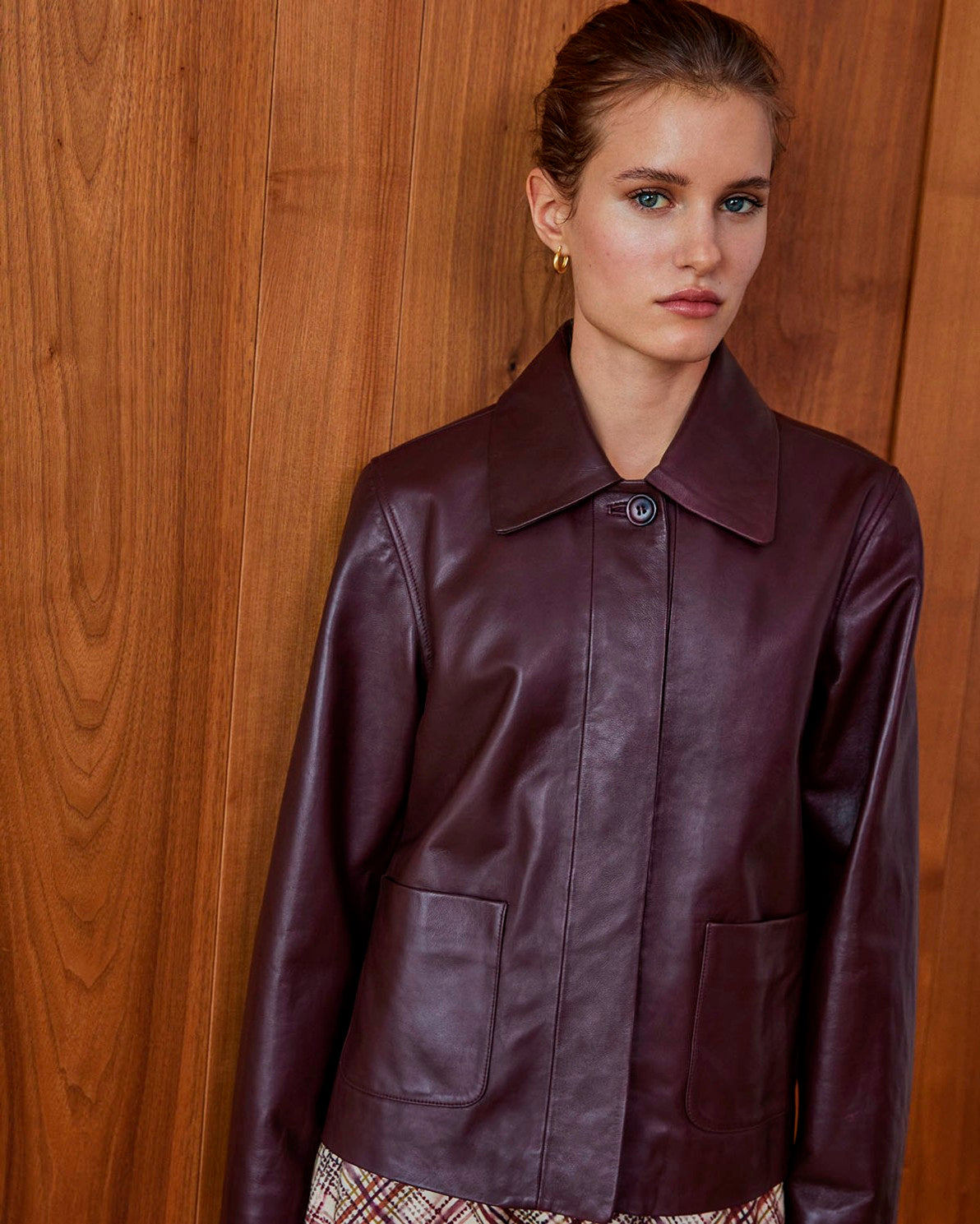 100% leather short jacket burgundy