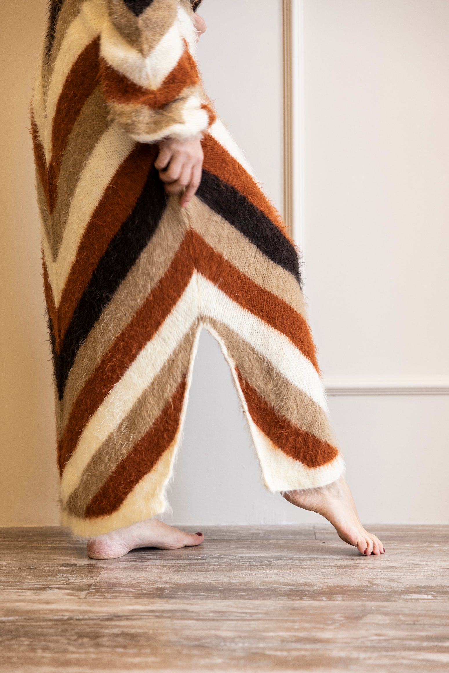 Earthy Hand-Knitted Chevron Maxi Coat