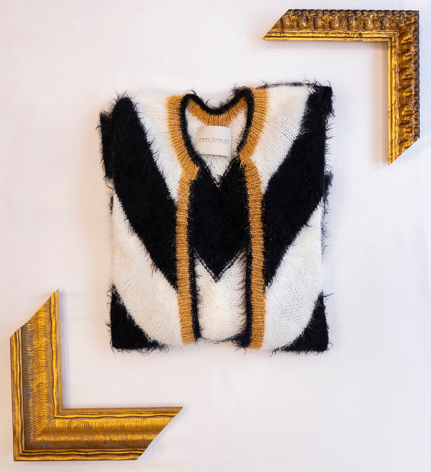 Black Hand-Knitted Chevron Maxi Coat