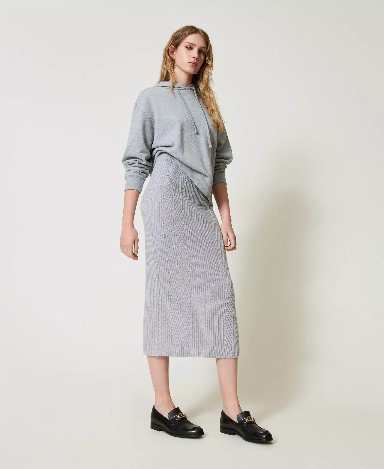 Lurex blend midi knit skirt