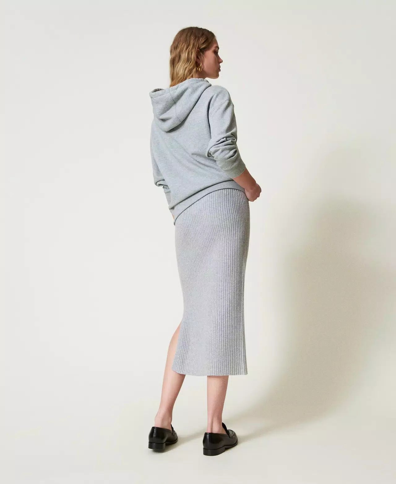 Lurex blend midi knit skirt