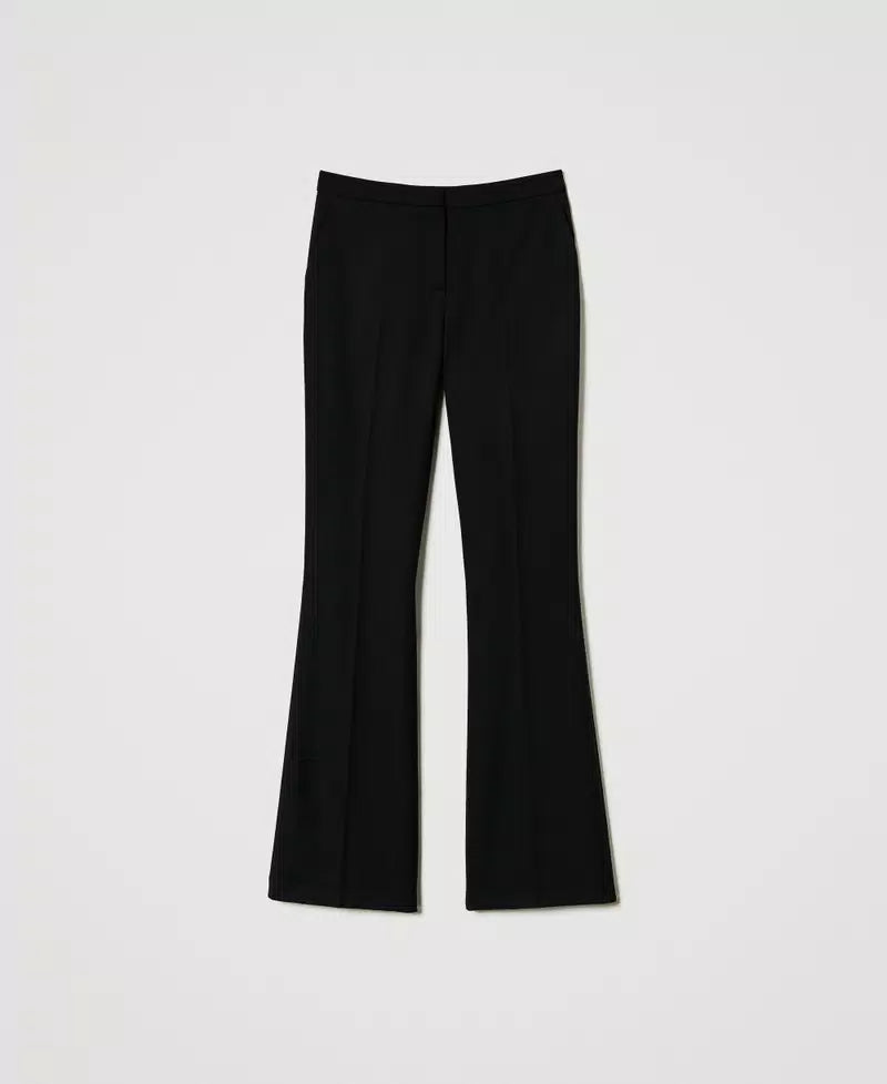 Flared wool blend serge trousers
