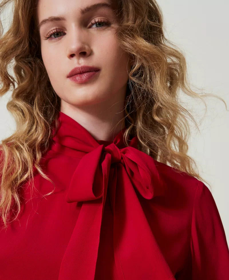 Silk blend blouse with bow