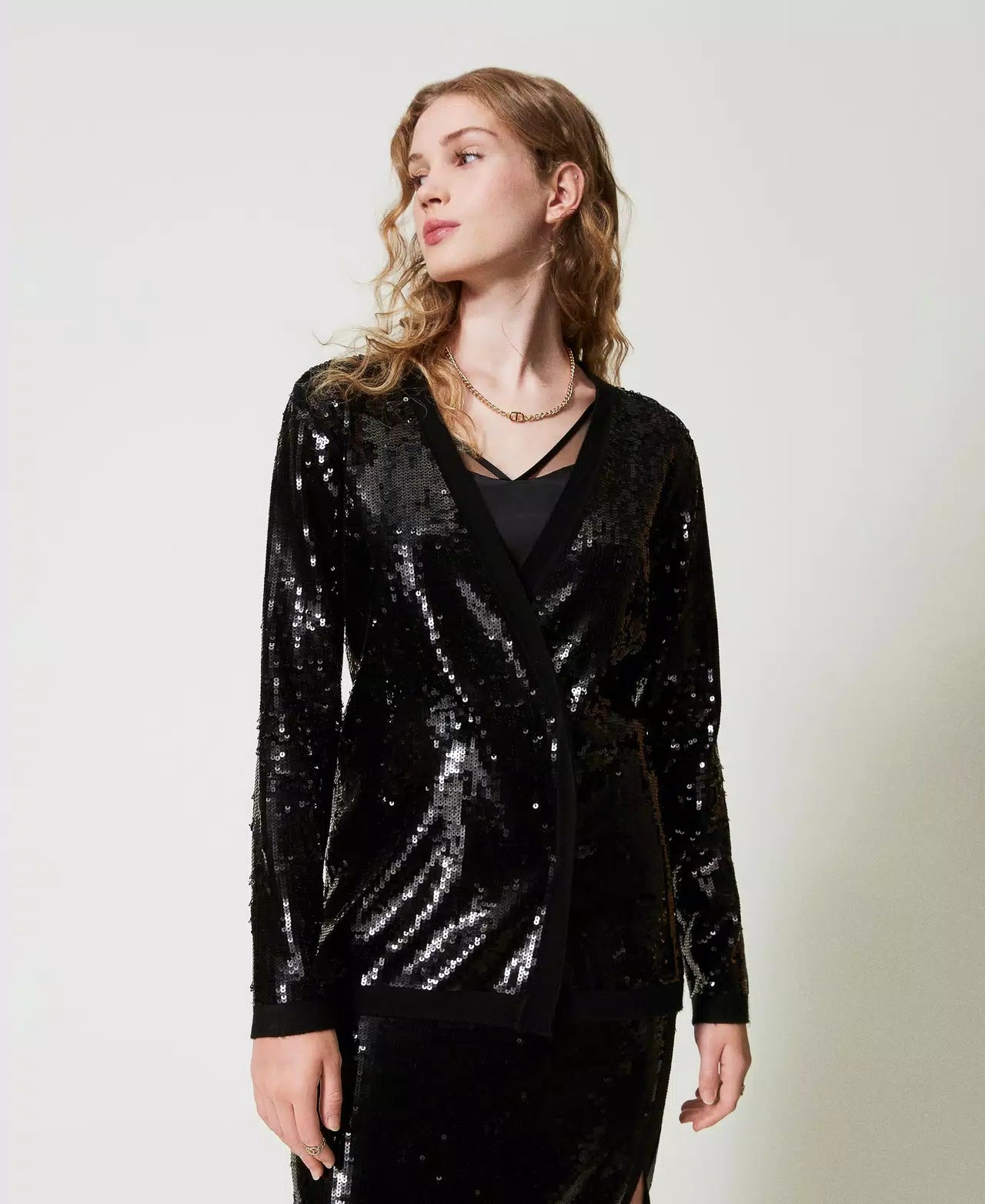Full sequin double-breasted cardigan