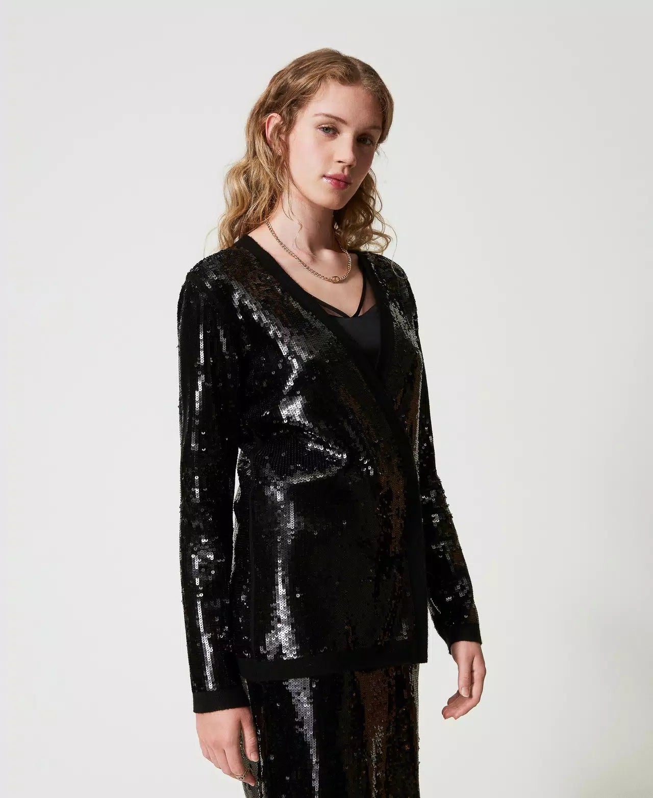 Full sequin double-breasted cardigan