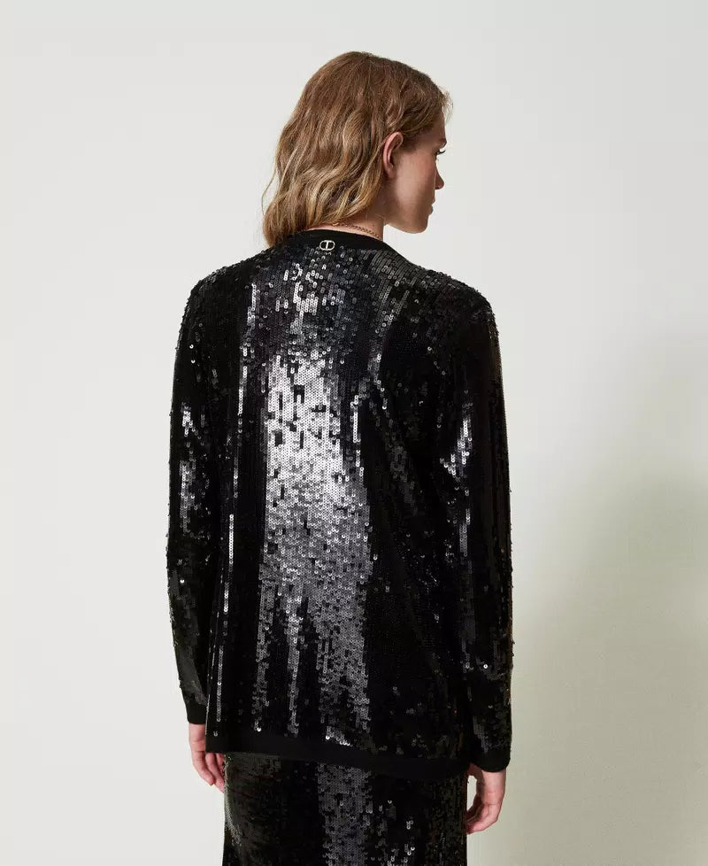Full sequin double-breasted cardigan