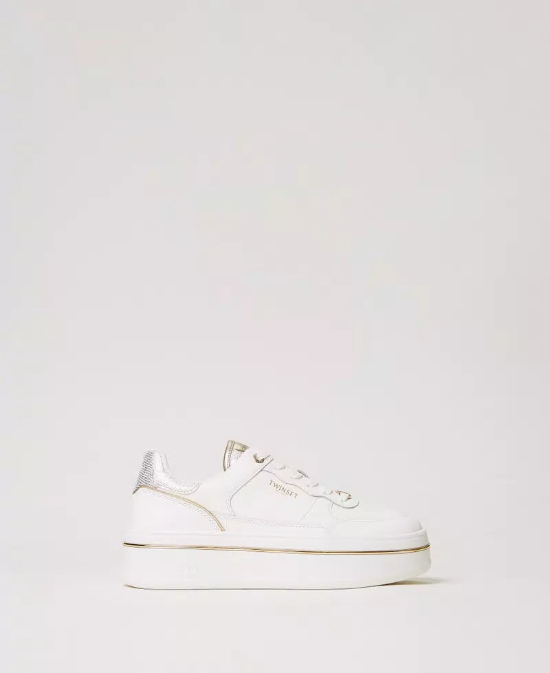 Laminated leather platform trainers