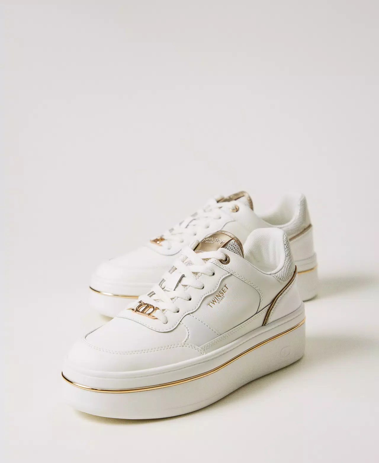 Laminated leather platform trainers
