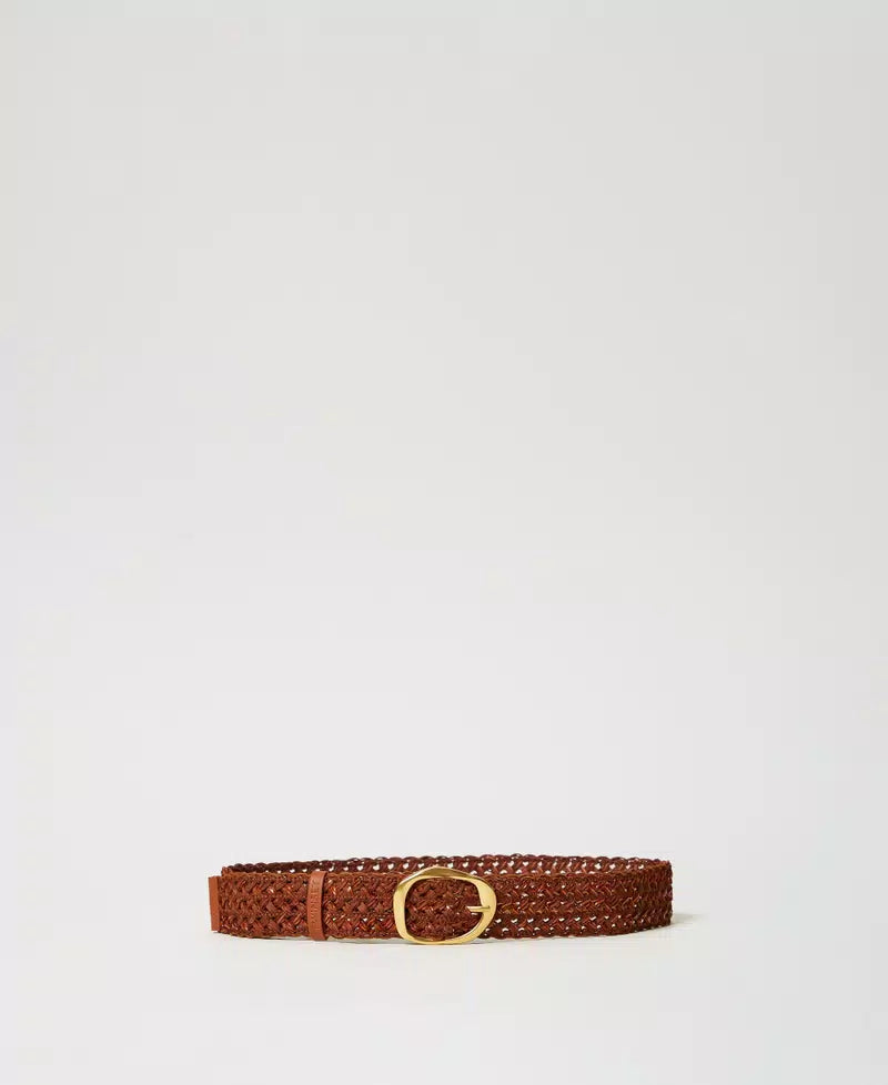 Woven leather belt