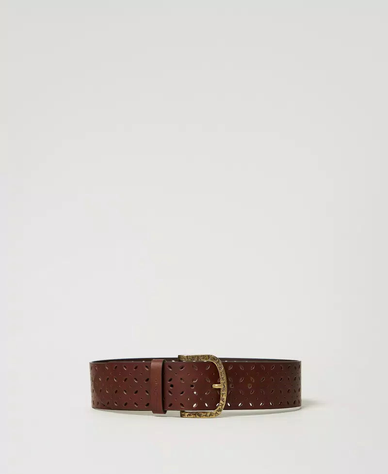 Openwork leather belt
