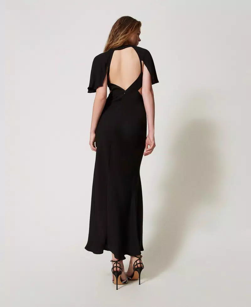 Long dress with cut-outs and an embroidered butterfly