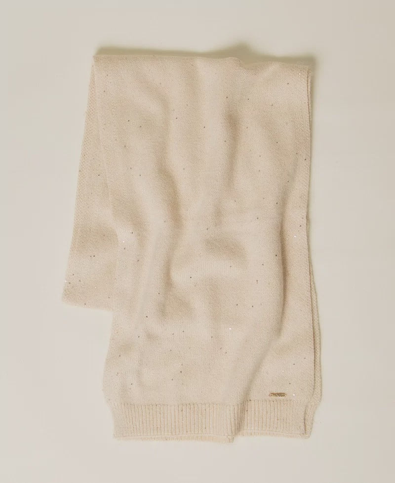 Knit scarf with sequins beige