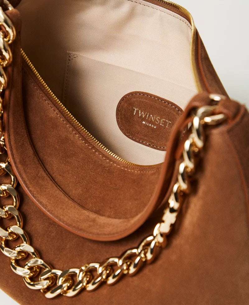 'Liliane' medium suede bag brown