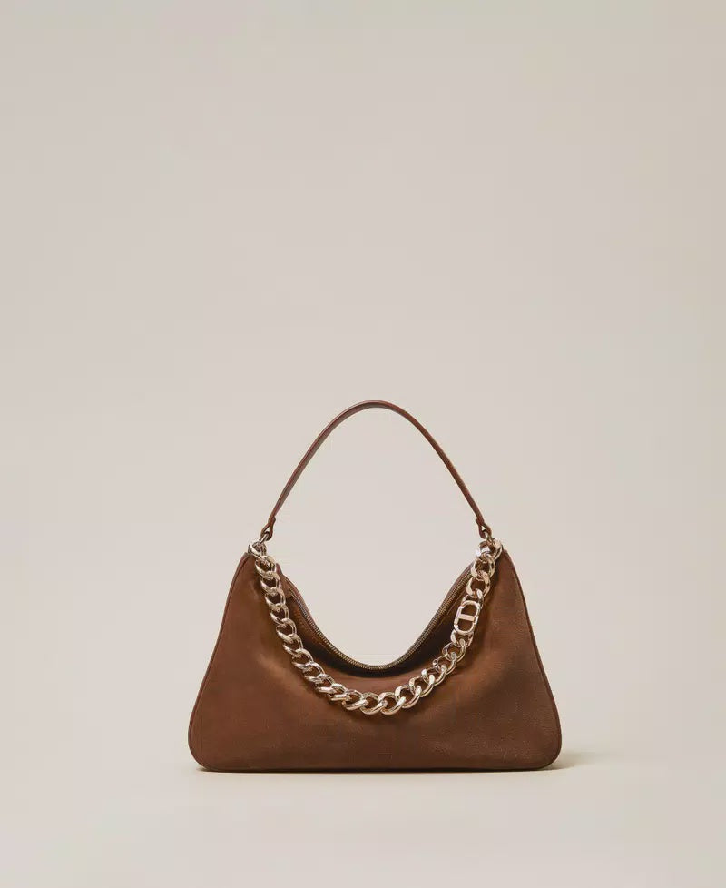 'Liliane' medium suede bag brown