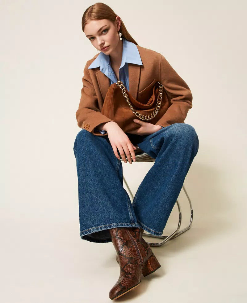 'Liliane' medium suede bag brown