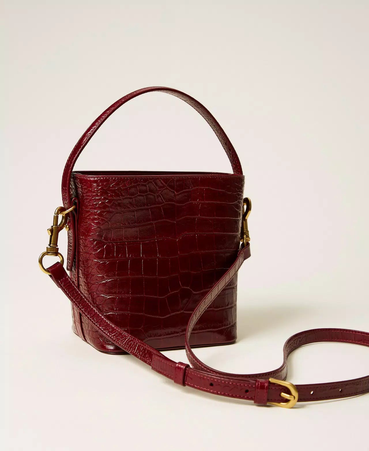 Crocodile print leather bucket bag