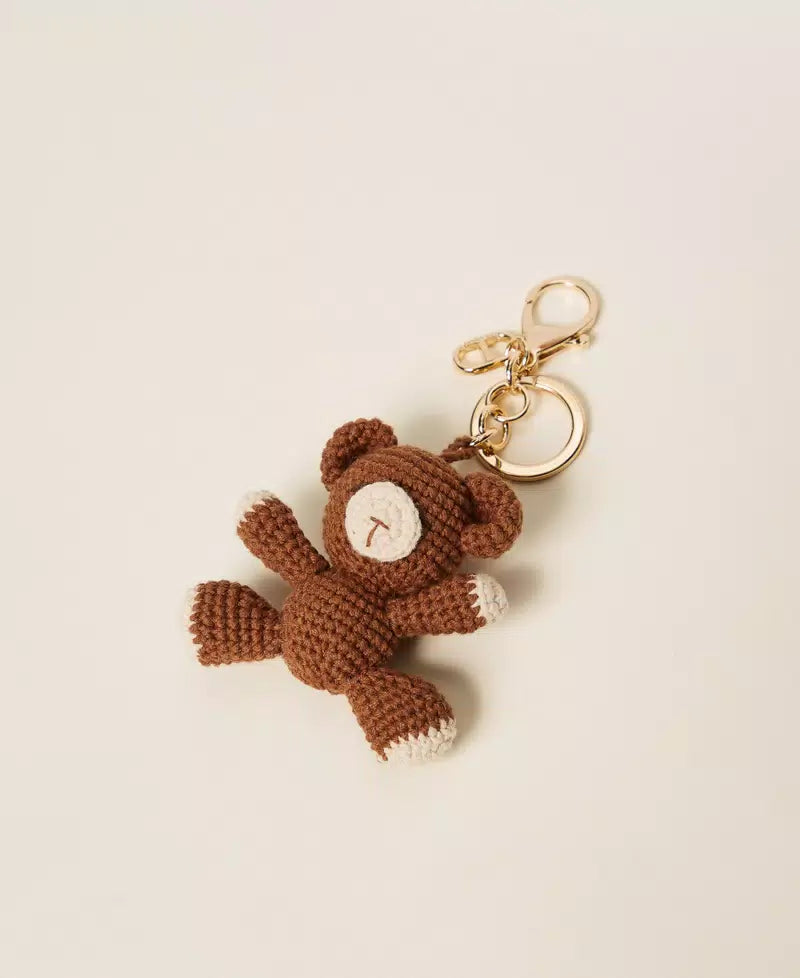 Crochet teddy bear key ring charm