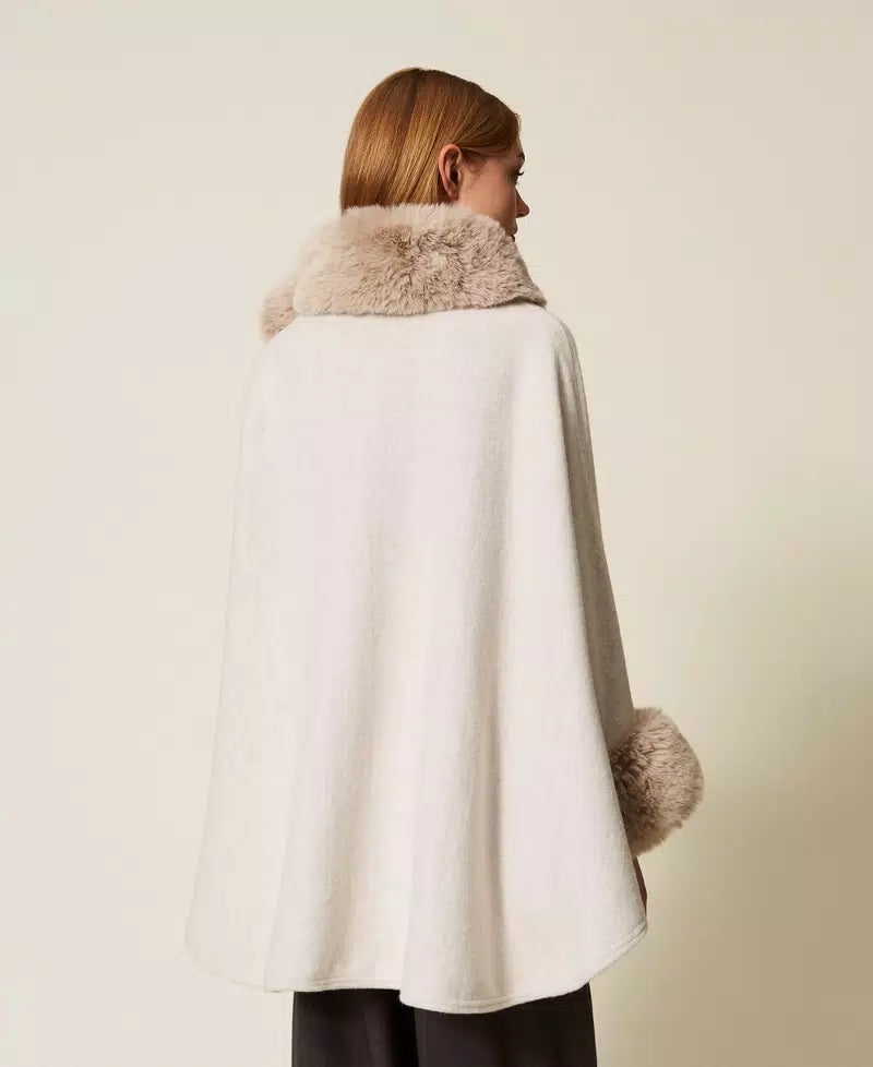 Wool cloth and faux fur poncho