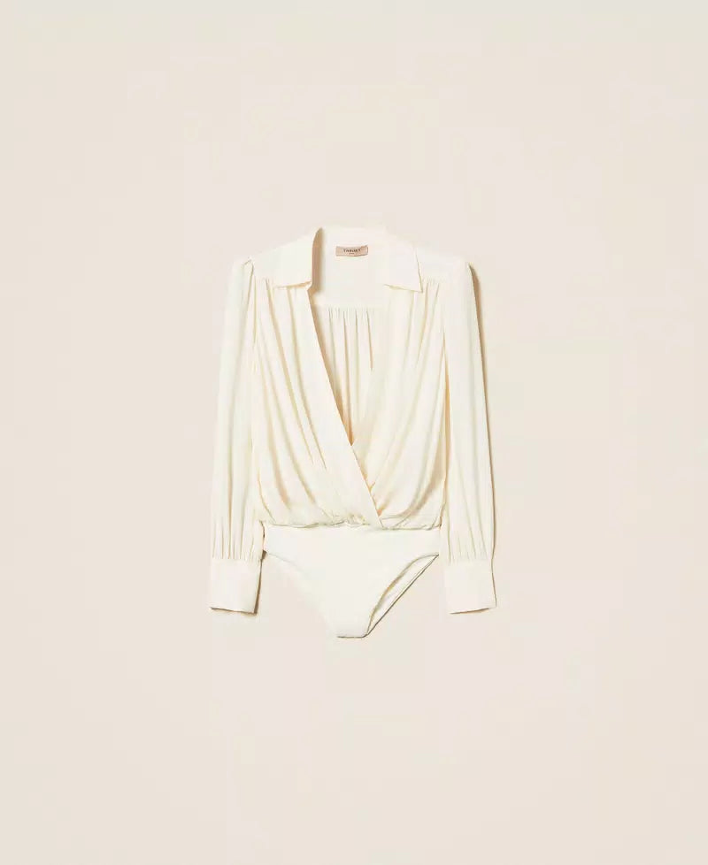 Crêpe de Chine bodysuit with gathering