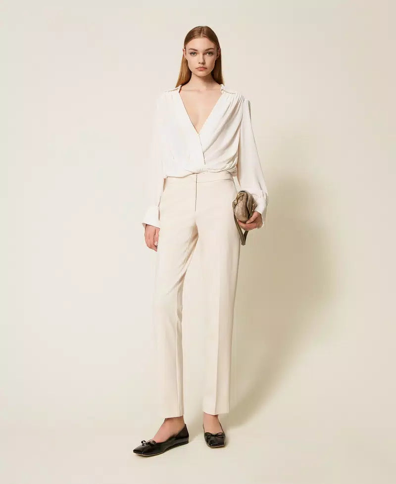 Crêpe de Chine bodysuit with gathering