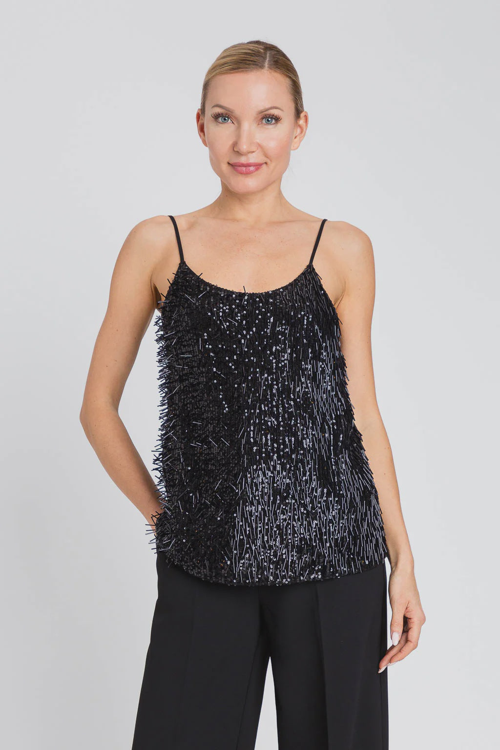 Tank top with sequined fringes