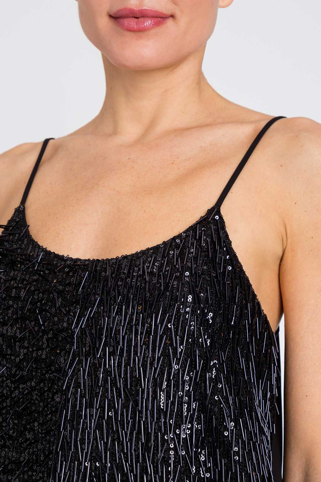 Tank top with sequined fringes