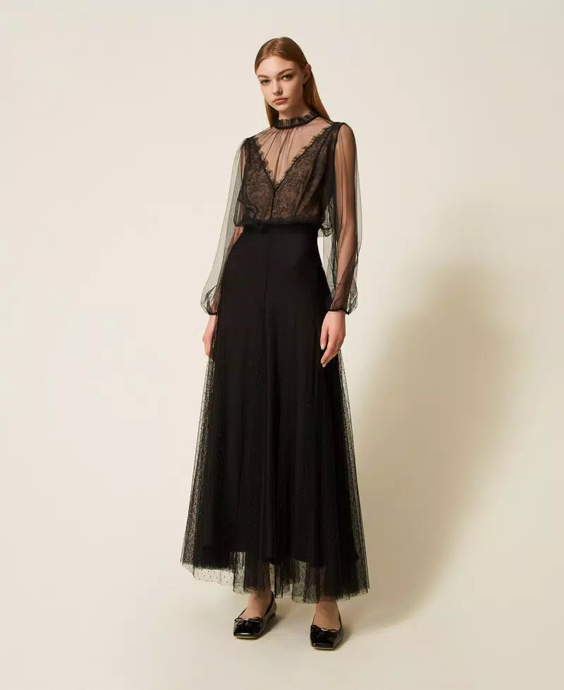 Long plumetis tulle skirt