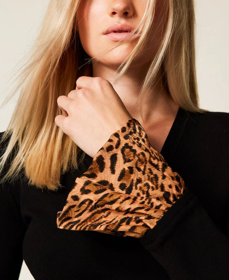 Jumper with animal print inserts