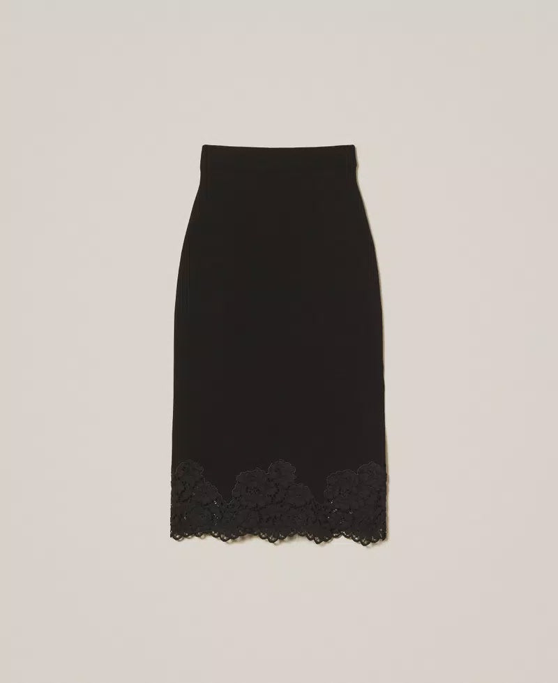 Knit midi skirt with lace
