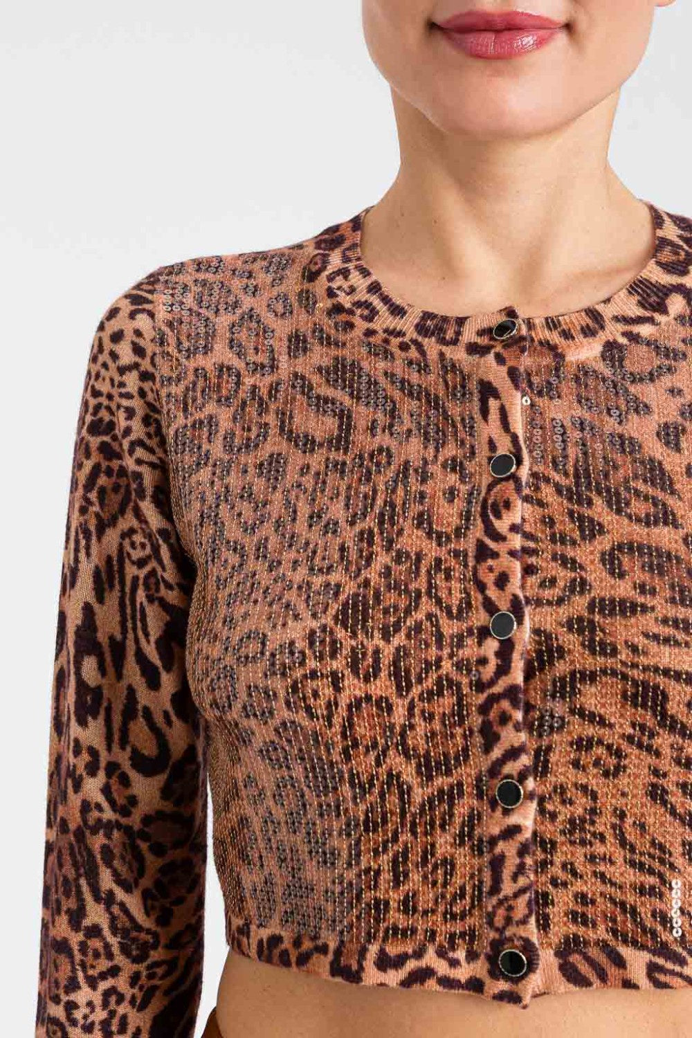Animal print cardigan with sequins