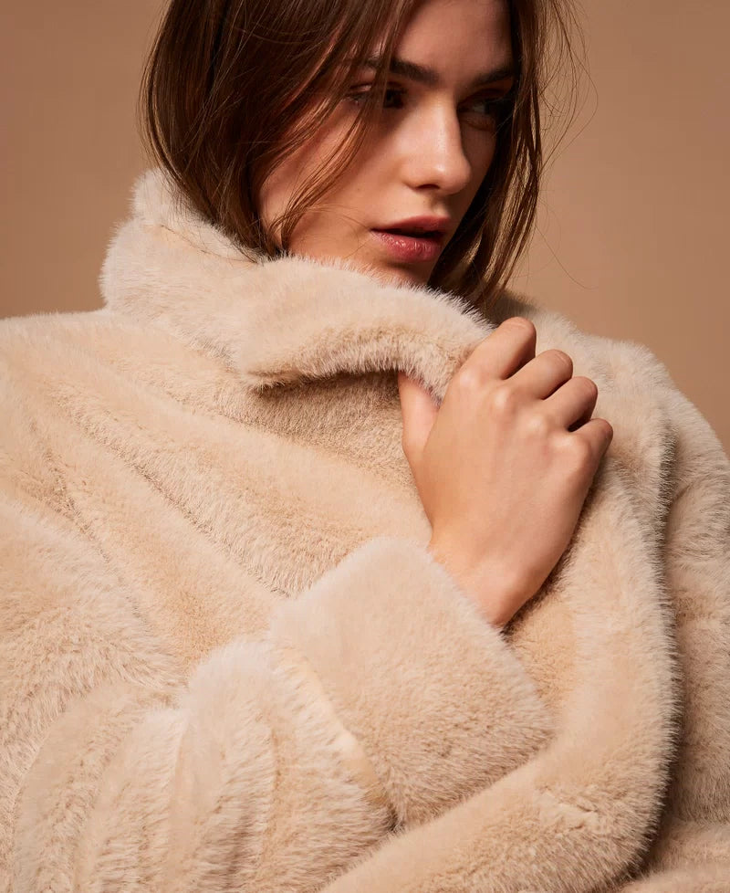 Double-breasted faux fur coat