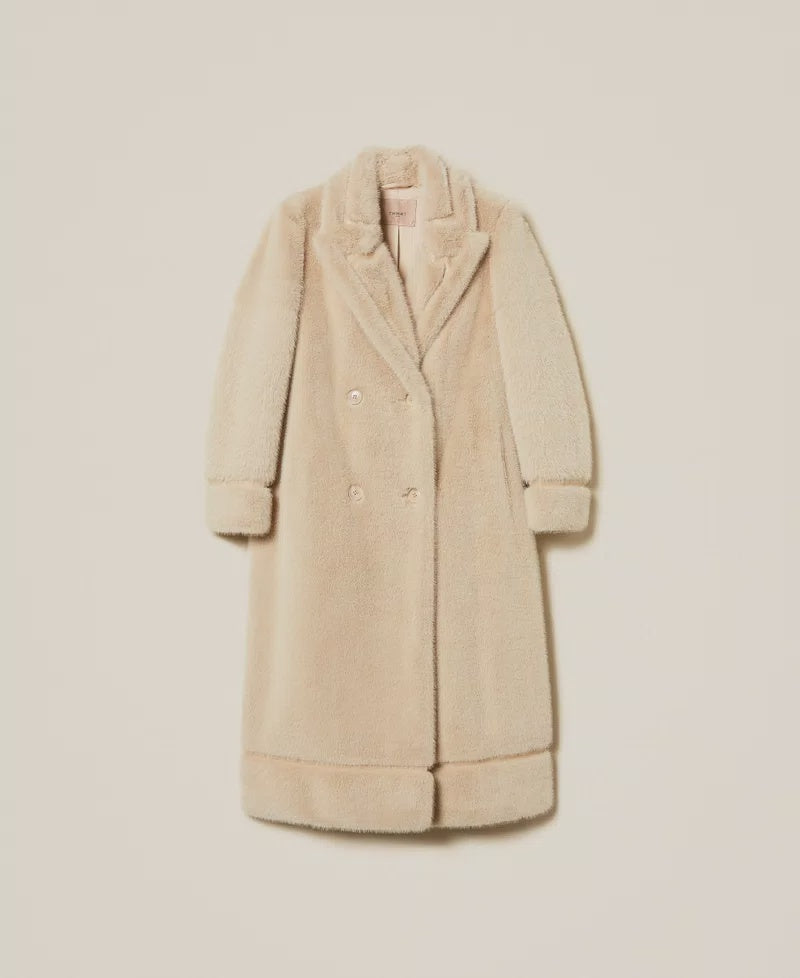 Double-breasted faux fur coat