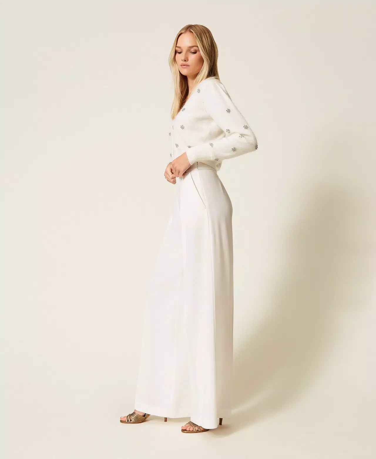 Wide leg crêpe trousers white