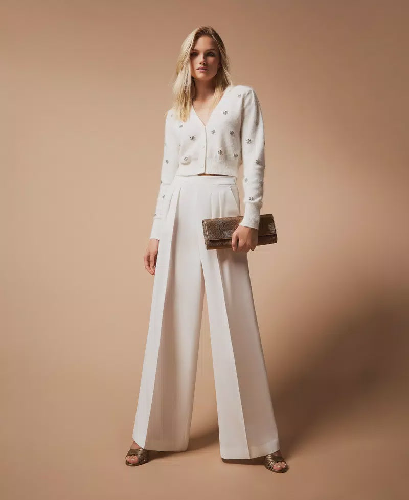 Wide leg crêpe trousers white