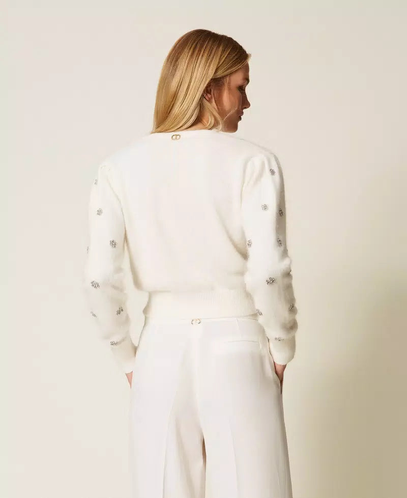 Angora blend cardigan with embroidery