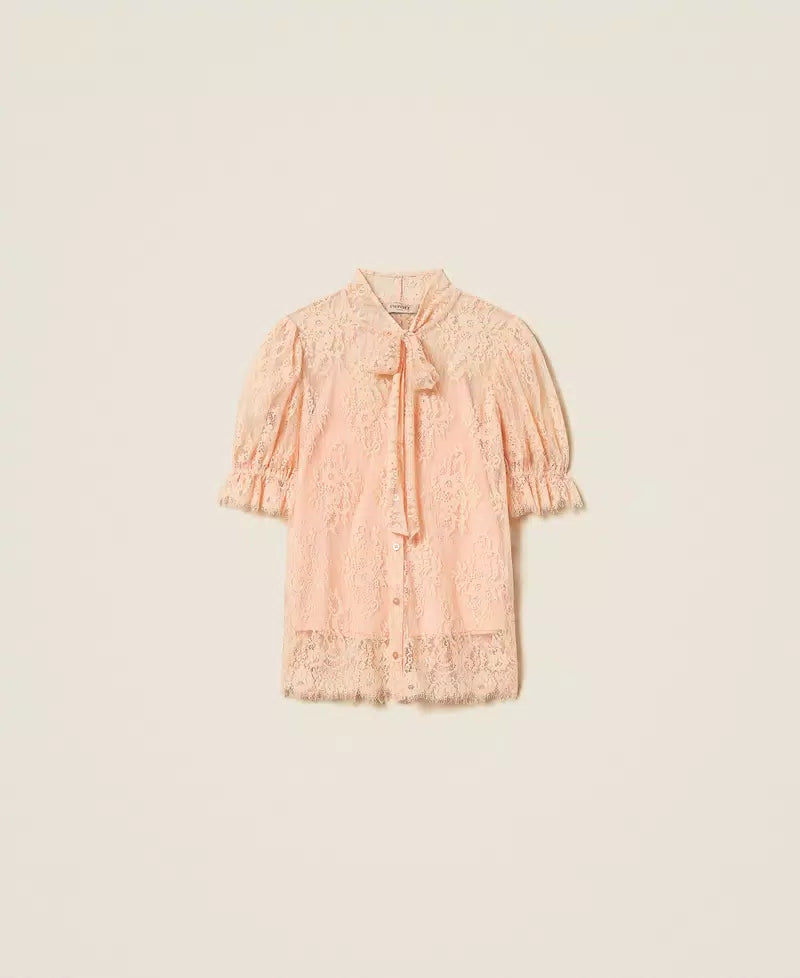 Peach lace shirt with bow
