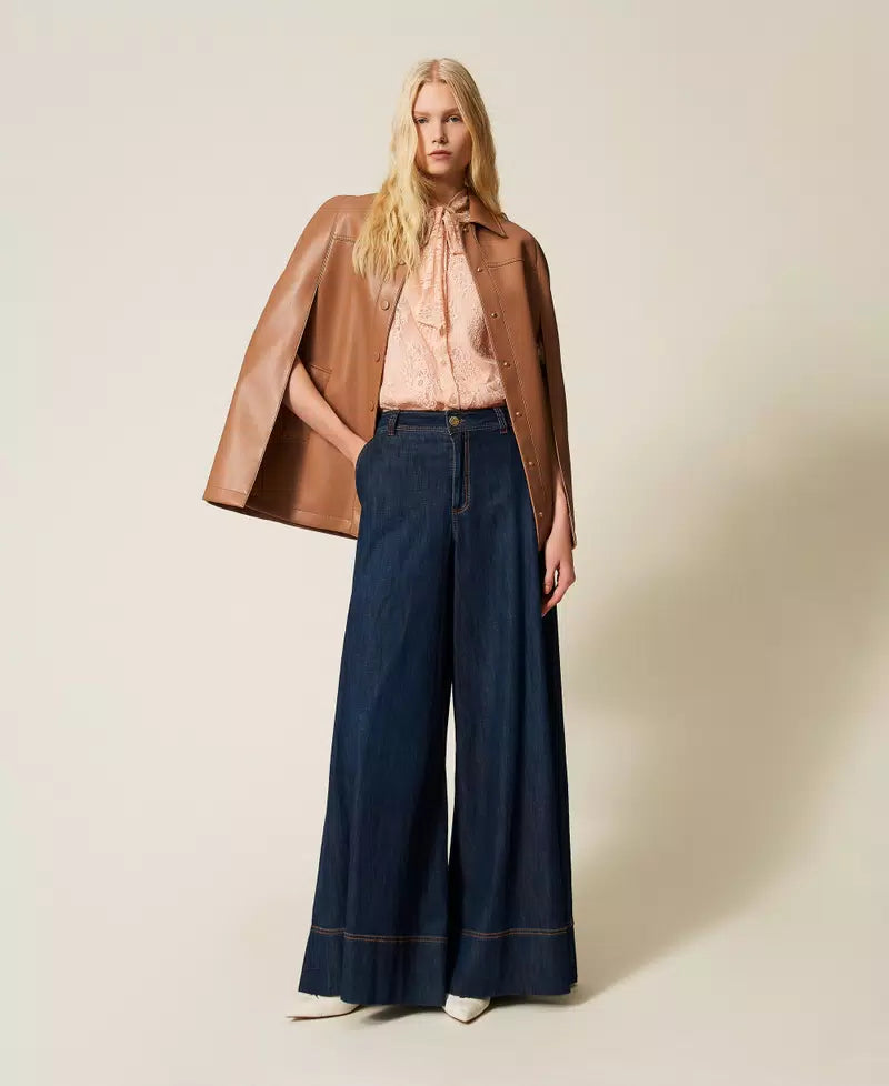 Peach lace shirt with bow