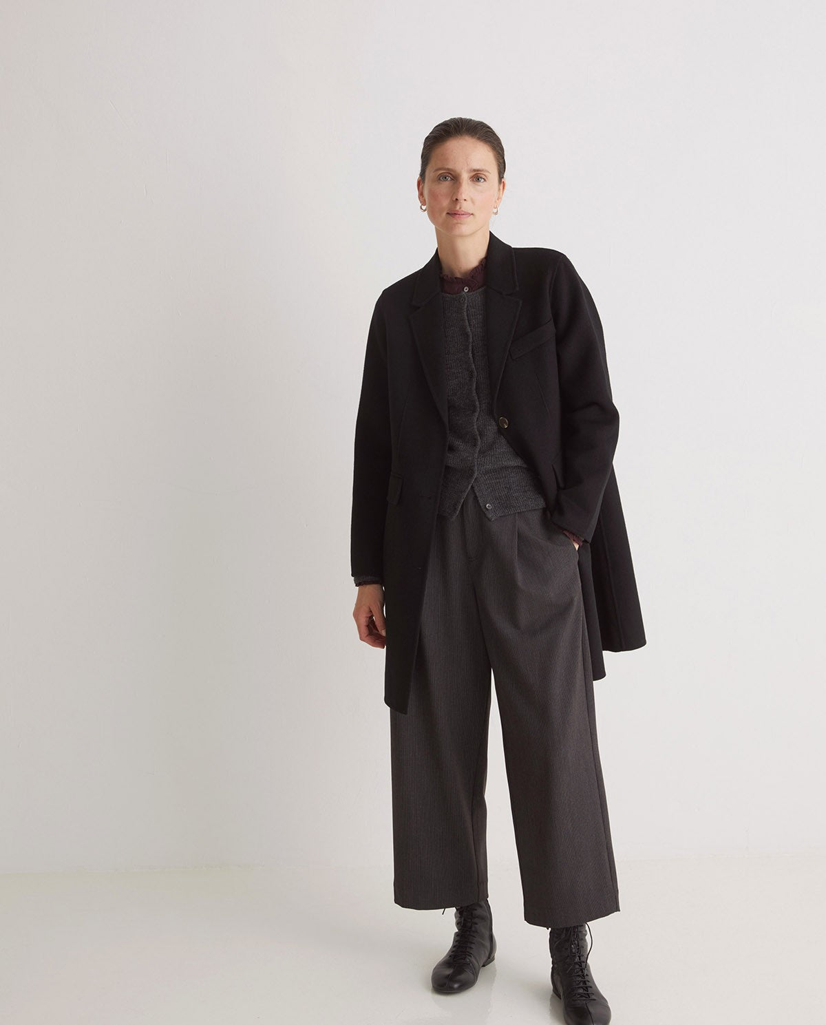 Handmade wool-blend midi coat black