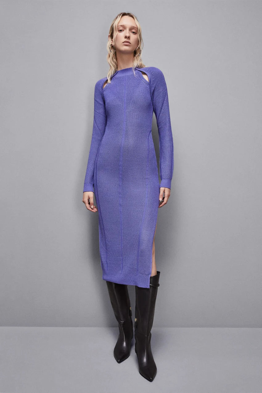 Vestido de punto morado midi