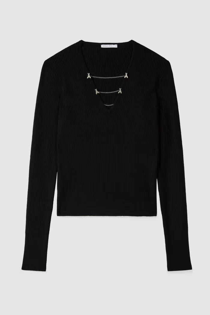 Fitted sweater with chains