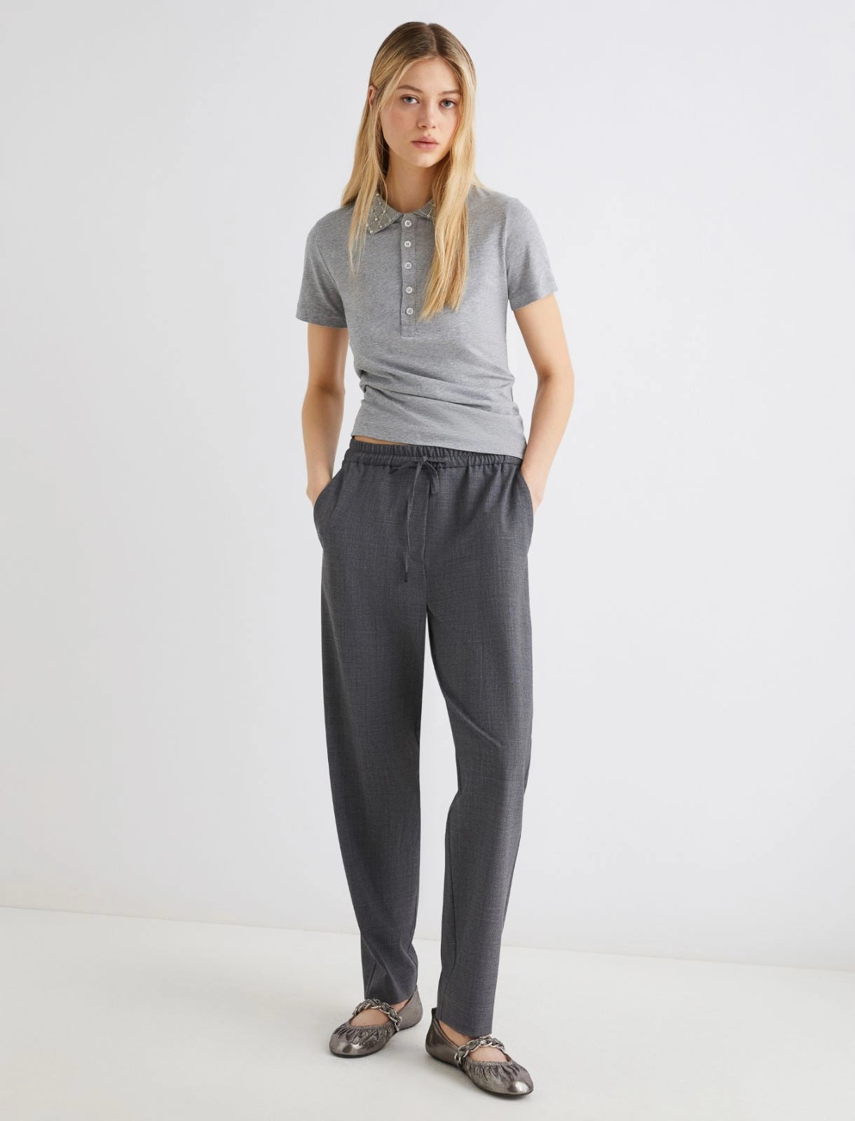 Slim-fit wool-blend trousers