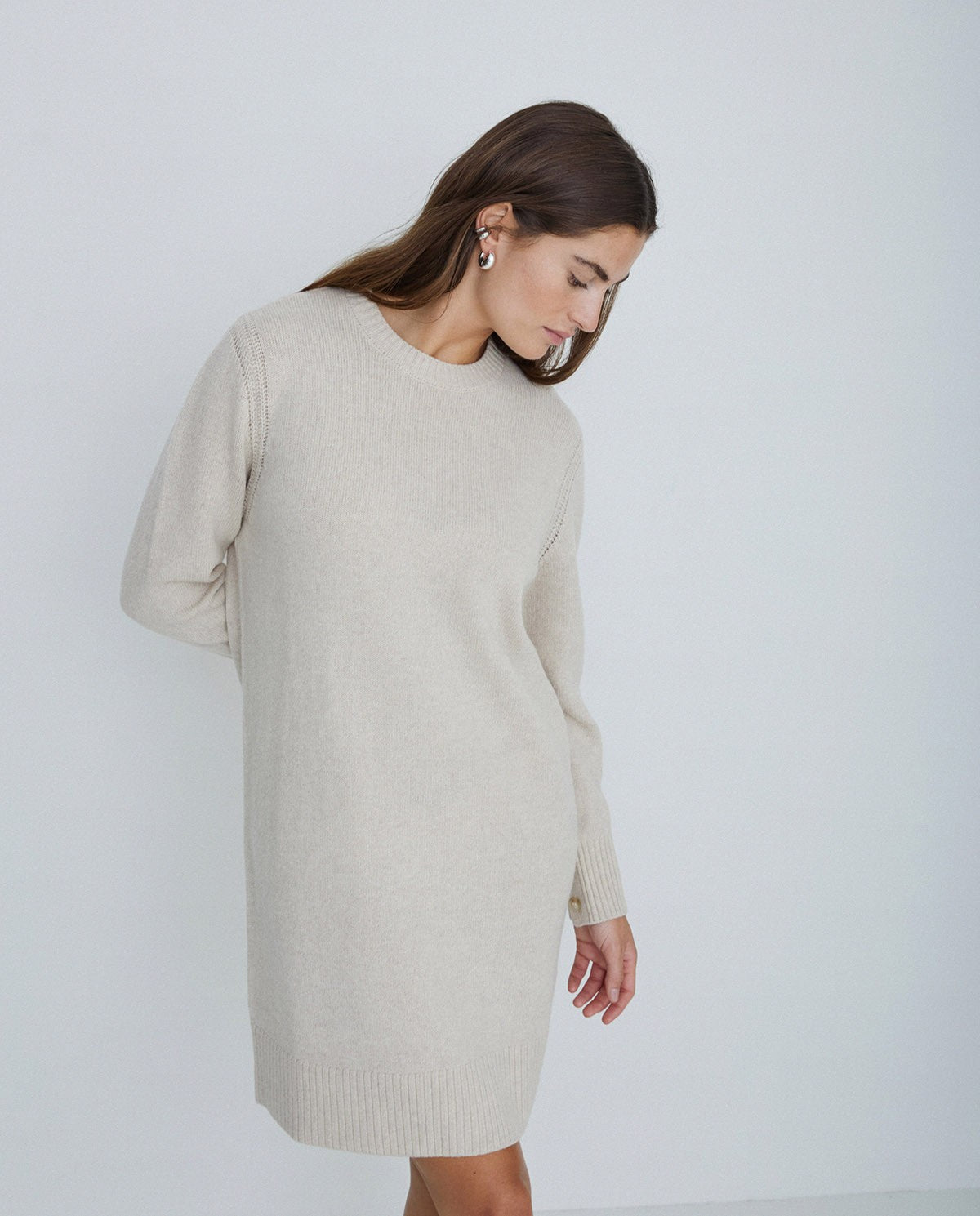 Vestido Midi De Lana Color Crudo