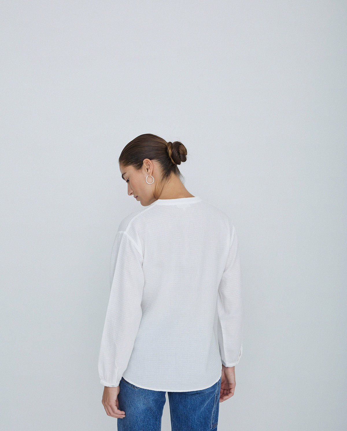 Camisa de algodón texturizada fluida blanca