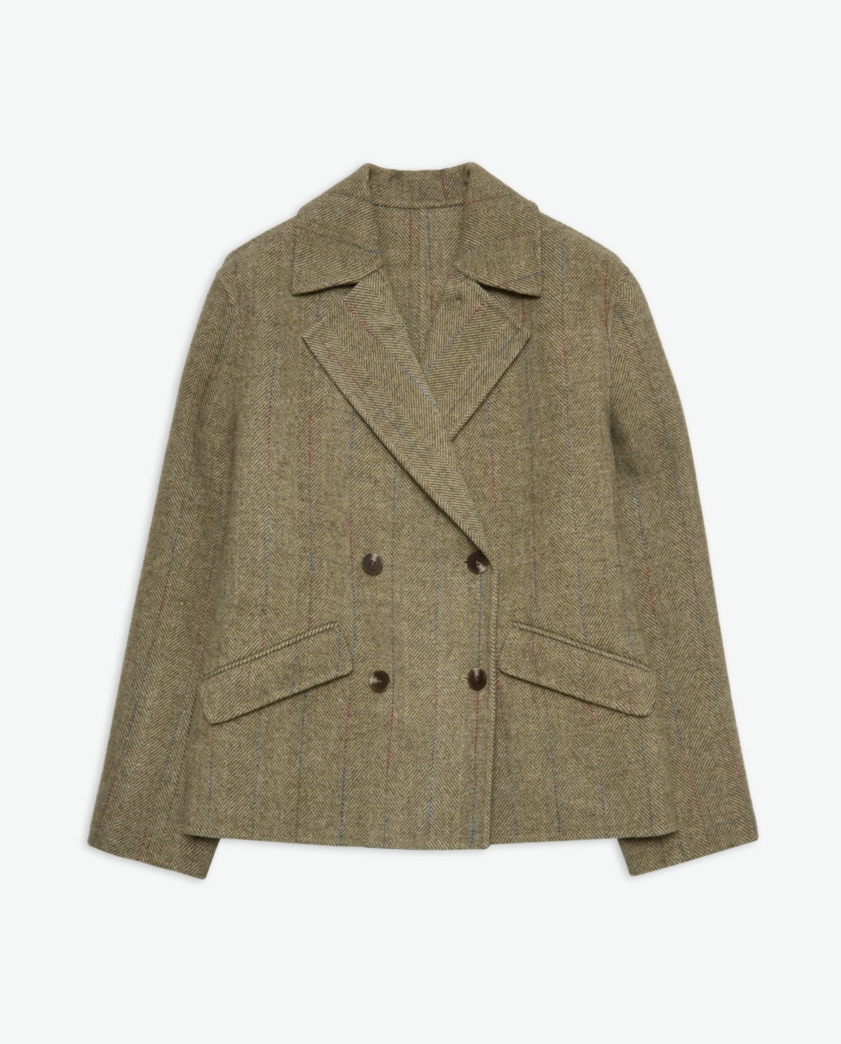 Handmade wool-blend double-breasted short coat