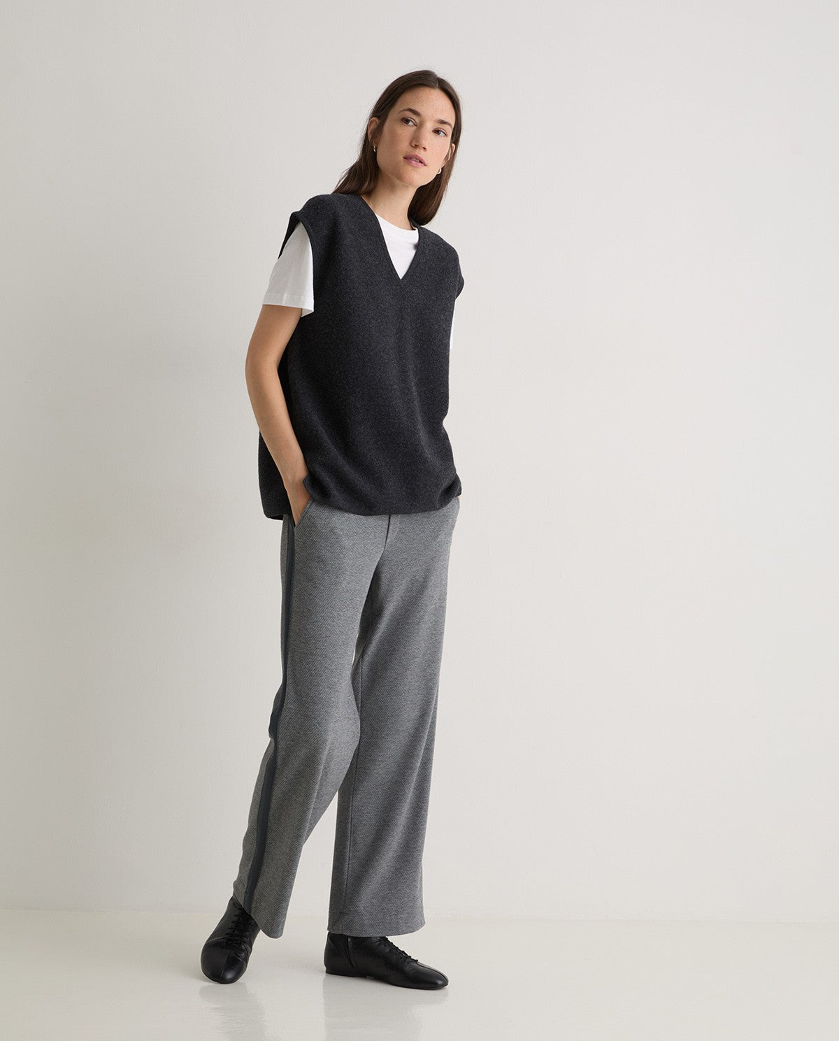 Anthracite wide flannel trousers