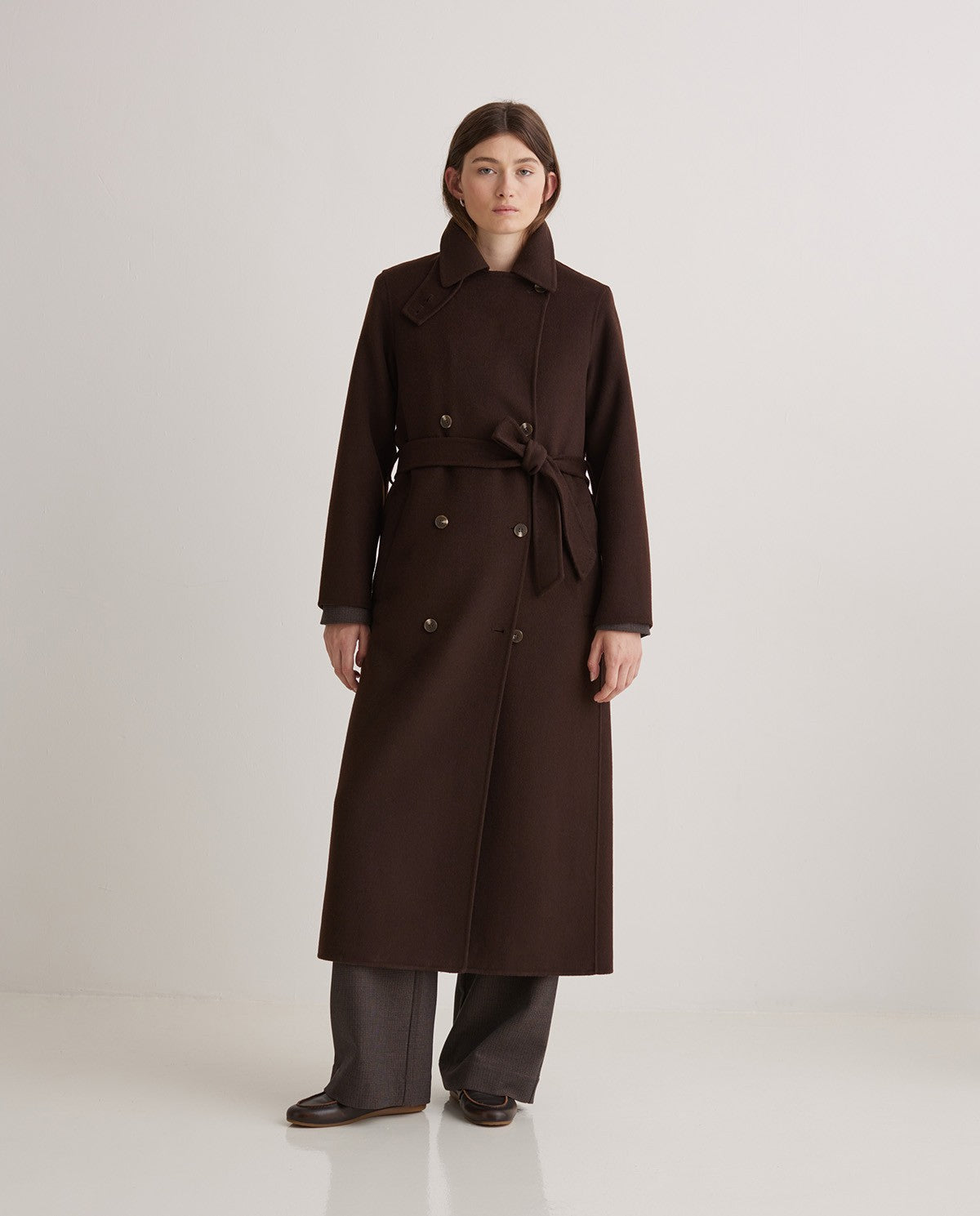 Handmade wool-blend long coat Chocolate