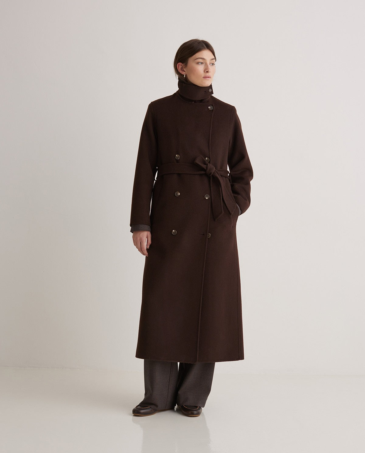Handmade wool-blend long coat Chocolate